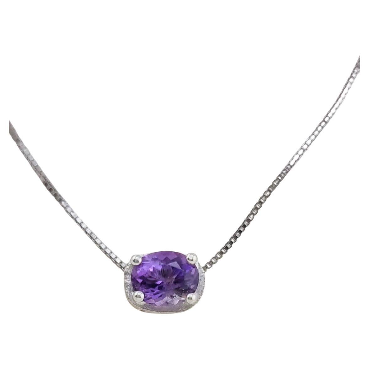 Modern Oval-Cut Amethyst Pendant Necklace in Sterling Silver