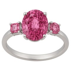 3-Stone Natural Pink Sapphire Ring in Platinum