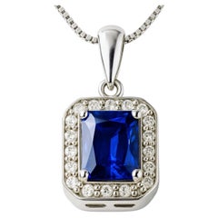 2.5ct Prong Set Rectangle Natural Blue Sapphire Pendant in Platinum Silver
