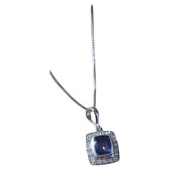 3ct Bezel Natural Blue Sapphire Pendant in Platinum-Coated Silver