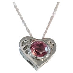 Sterling Silver Round Natural Pink Tourmaline Heart Necklace Pendant