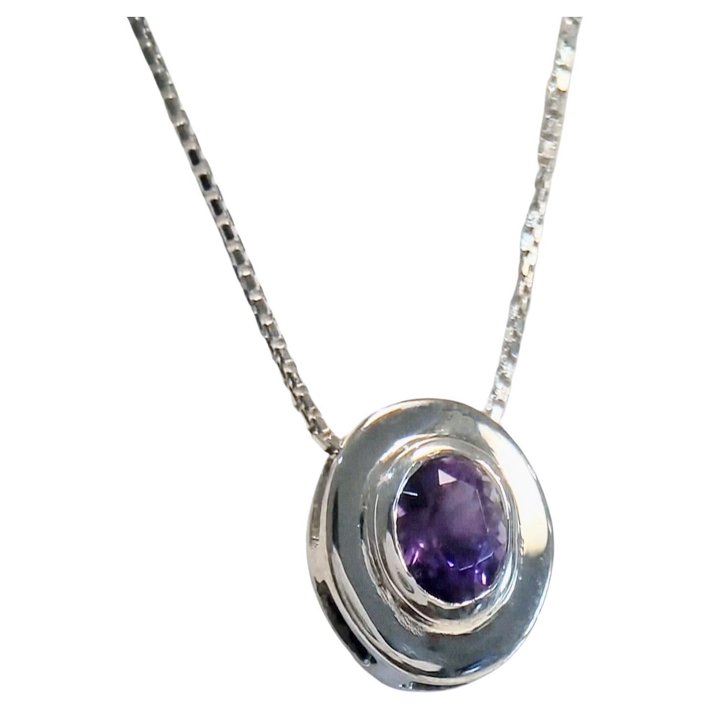 Oval-Cut Amethyst Pendant Necklace in Sterling Silver For Sale