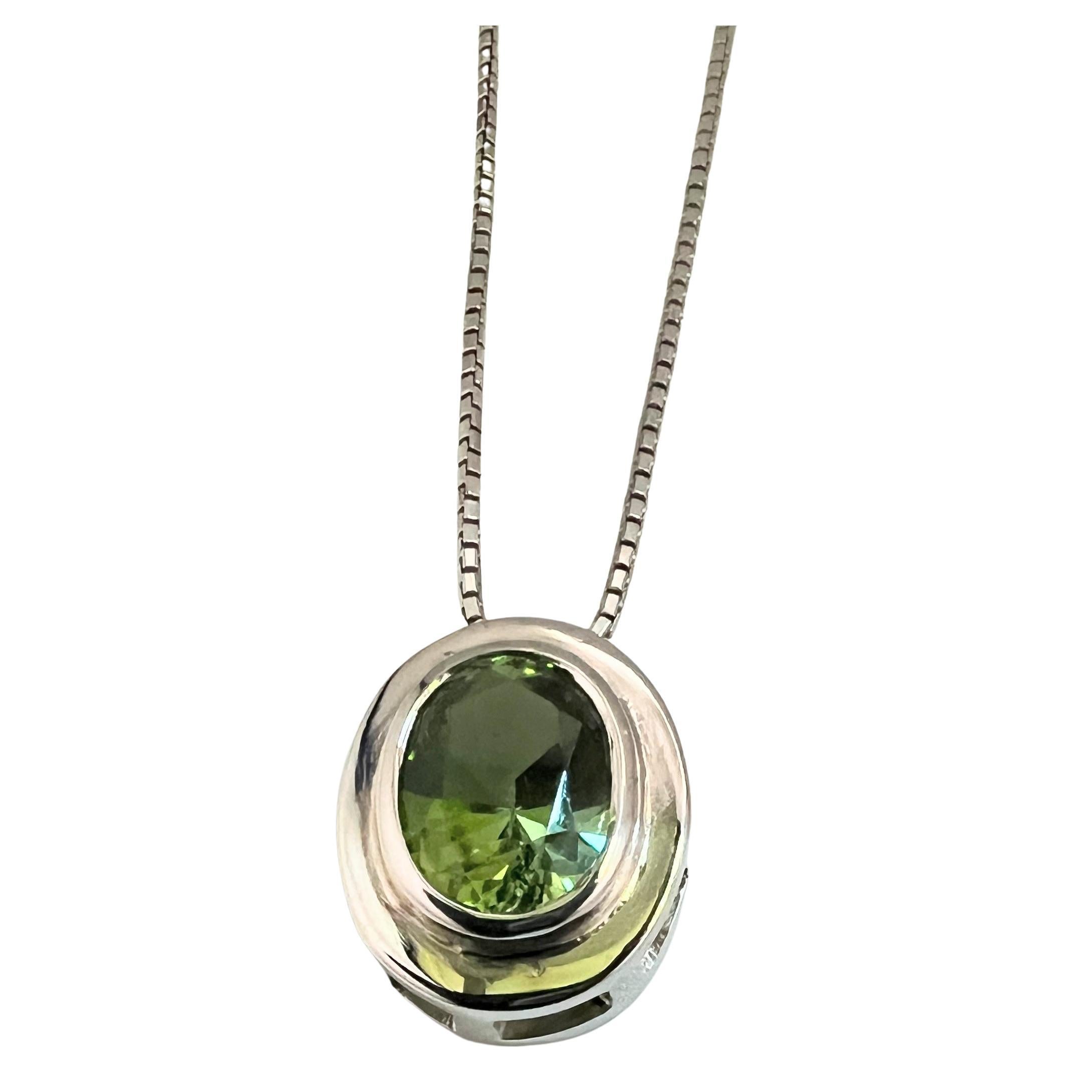 Oval Cut Natural Rare Green Citrine Pendant Necklace For Sale