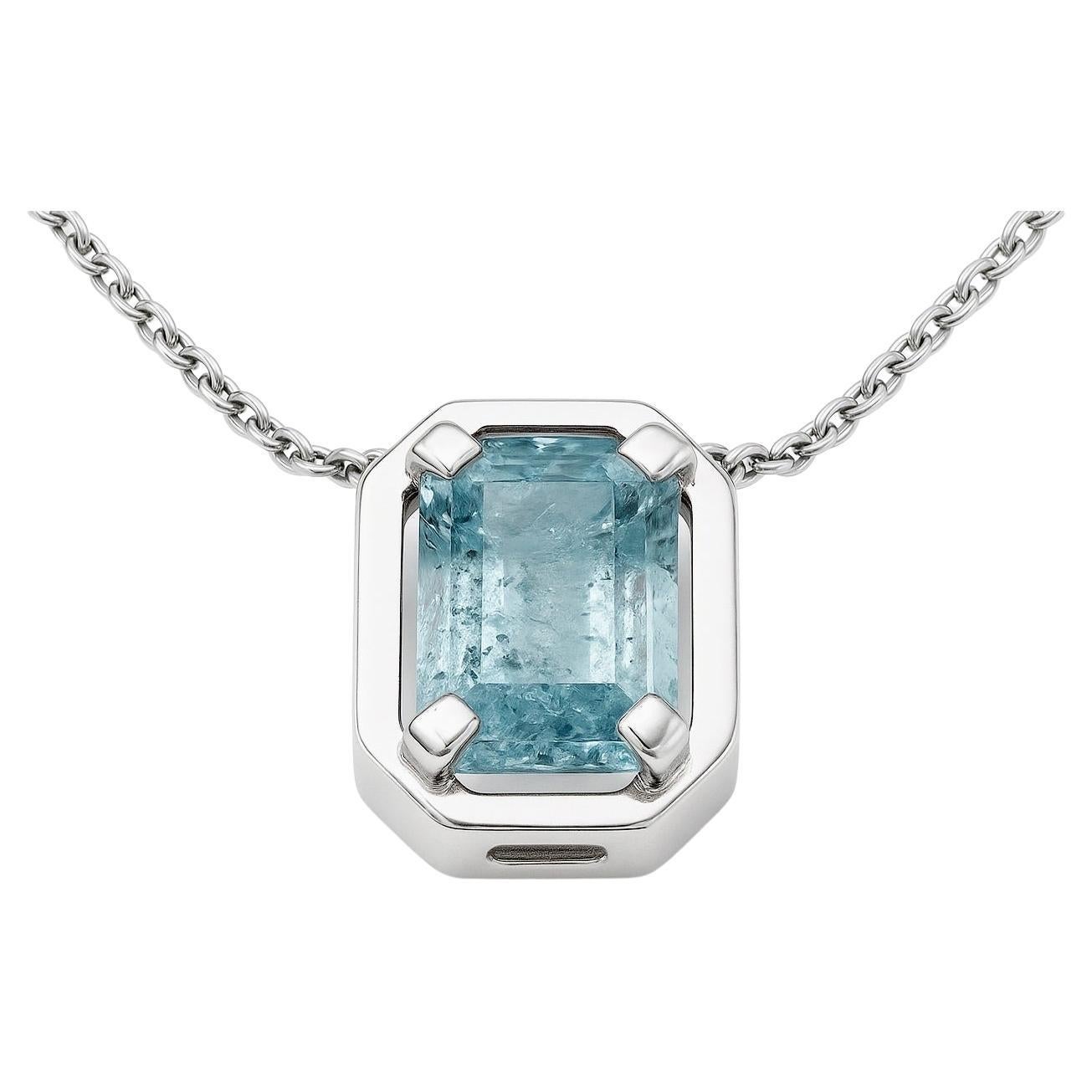 Rectangle Cut Aquamarine Necklace Pendant Sterling Silver