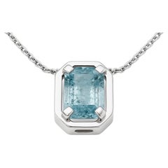 Rectangle Cut Aquamarine Necklace Pendant Sterling Silver