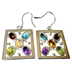 Natürliche Multi Edelstein Citrin Amethyst Peridot Granat Quadratische Tropfen Ohrringe