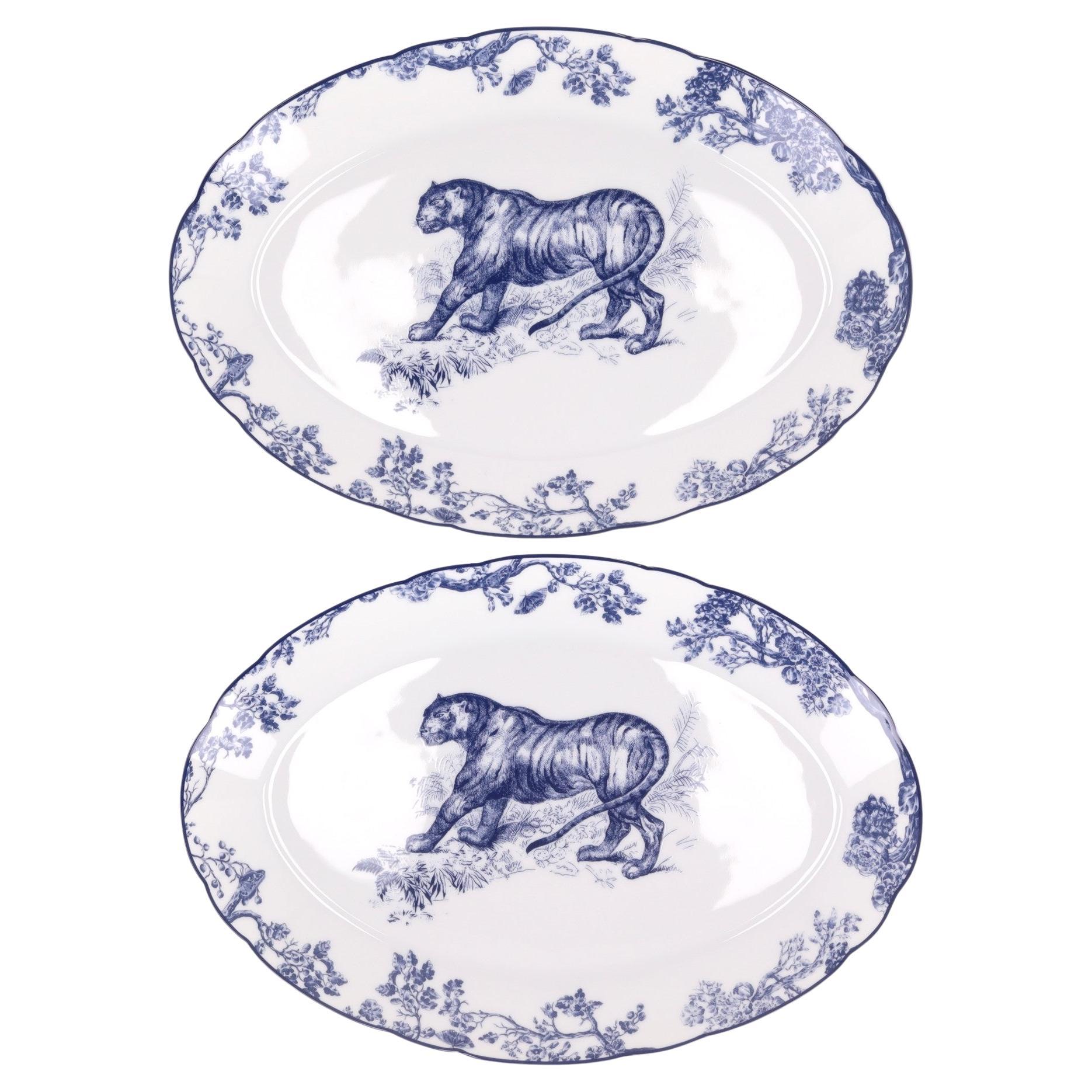 Dior Set Of Two Toile de Jouy Limoges Porcelain Platters For Sale