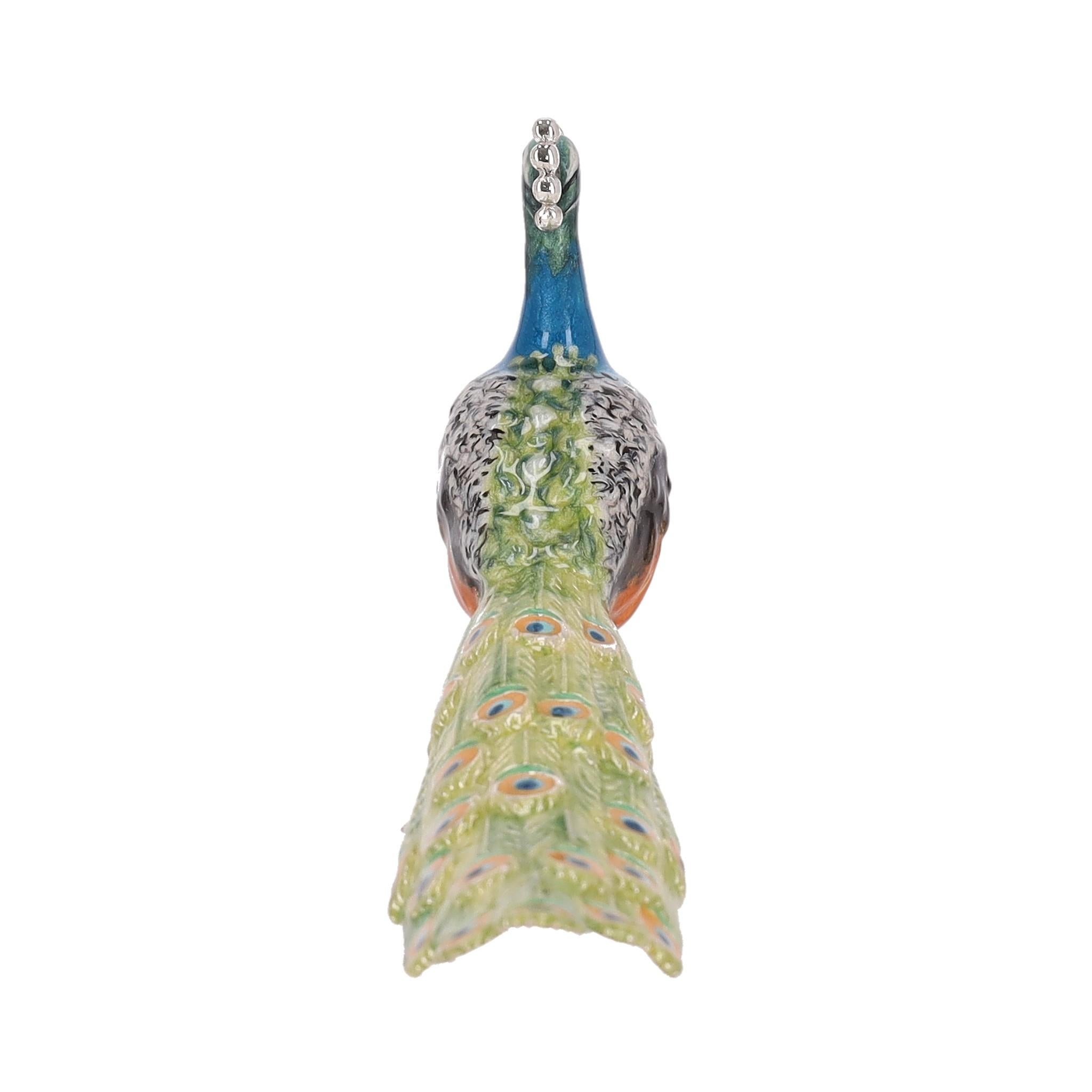 Marrone Saturno Ornamento con pavone in argento 925 smaltato a mano in vendita