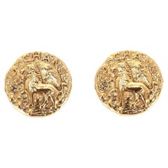 Chanel 1980's 24k Gold Plated Lion Clip-On Earrings
