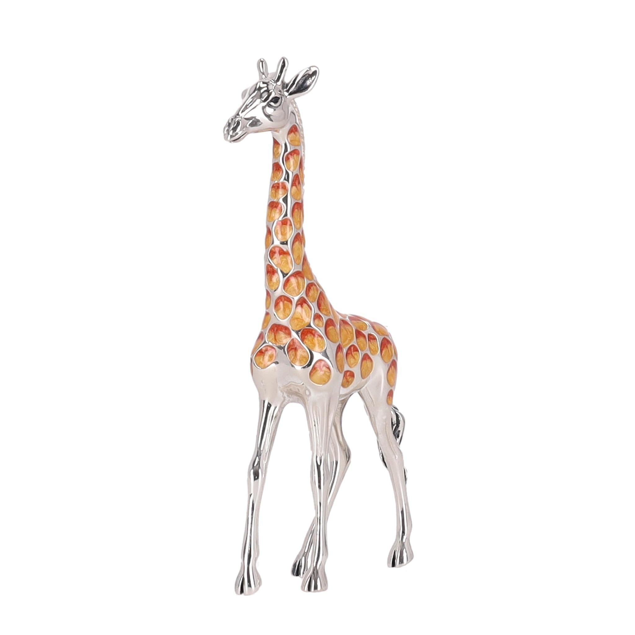 Saturno Set Of Two Hand Enamelled 925 Sterling Silver Giraffe Ornaments For Sale 1