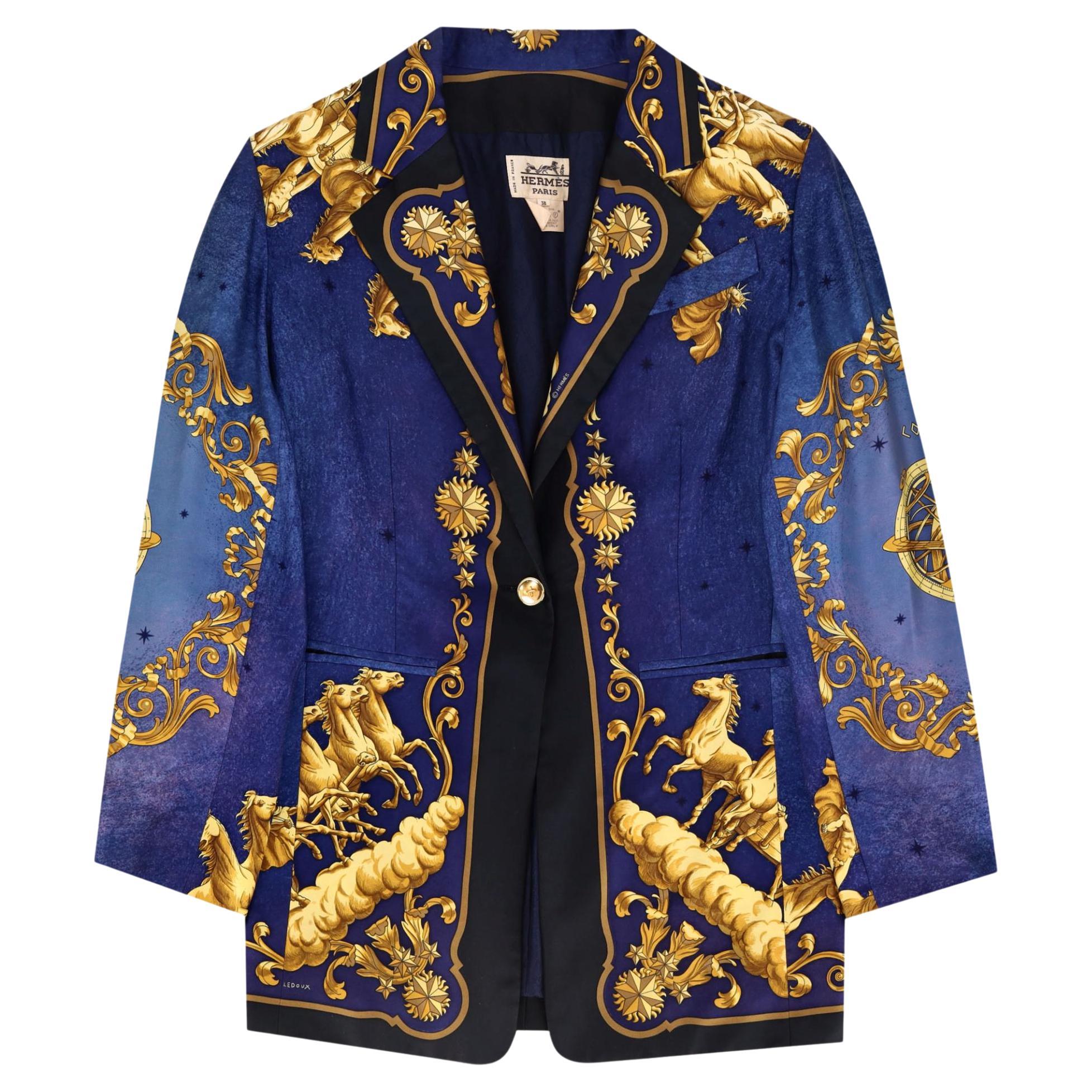 Hermes Vintage 80's Veste en soie imprimée Cosmos en vente