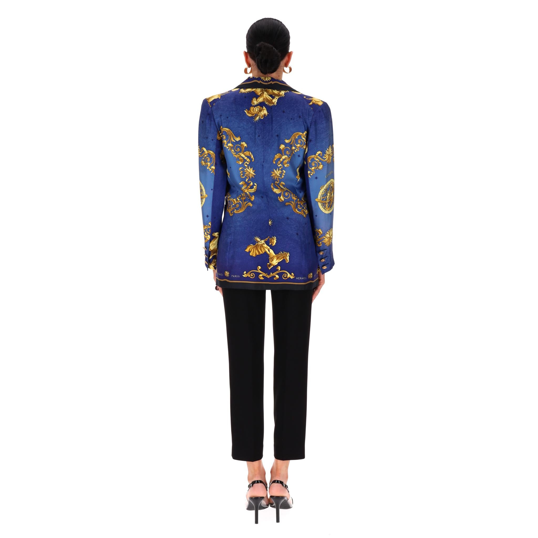 Hermes Vintage 80's Veste en soie imprimée Cosmos Excellent état - En vente à London, GB
