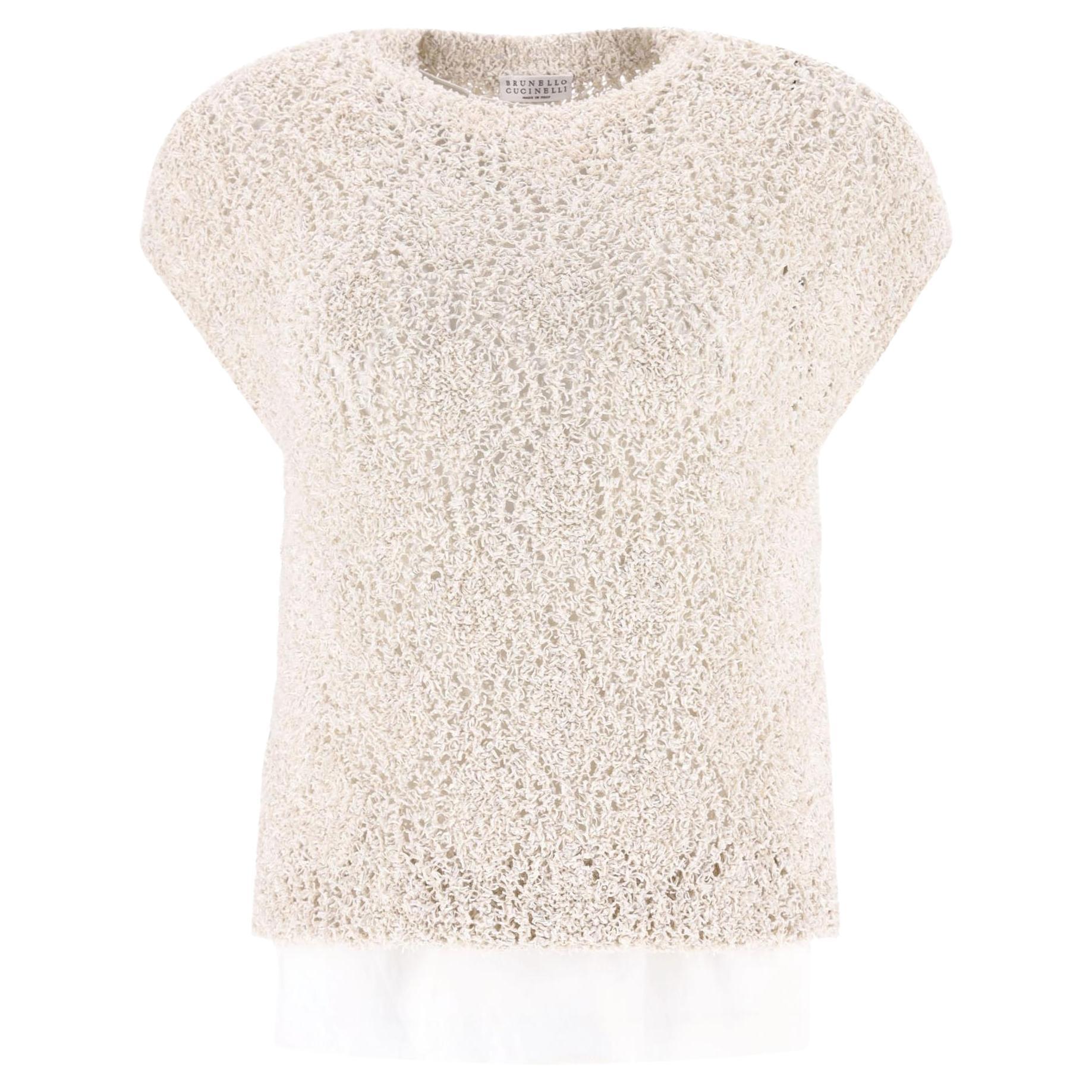 Brunello Cuccinelli Pullover aus strukturierter Baumwolle und Seidenmischung im Angebot