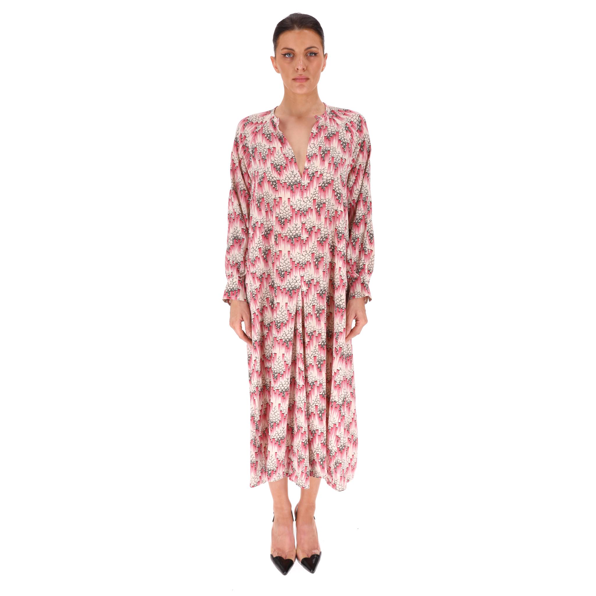 Isabel Marant - Robe midi en soie imprimée

Robe imprimée rose en soie, silhouette ample.

Elle est dotée de manches longues, d'une jupe midi évasée et d'un décolleté en V.

Rrp Approx. £750

Taille - 34FR

État - Très bon

Composition - 91% soie,