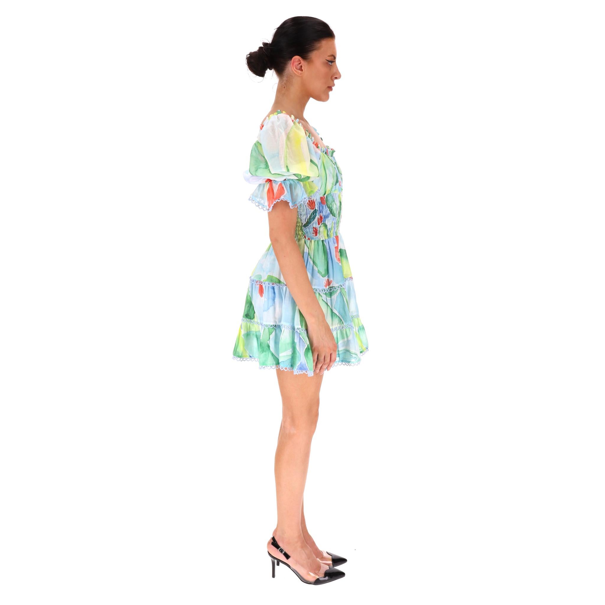 Bleu Charo Ruiz - Mini robe en coton à fleurs froncées en vente
