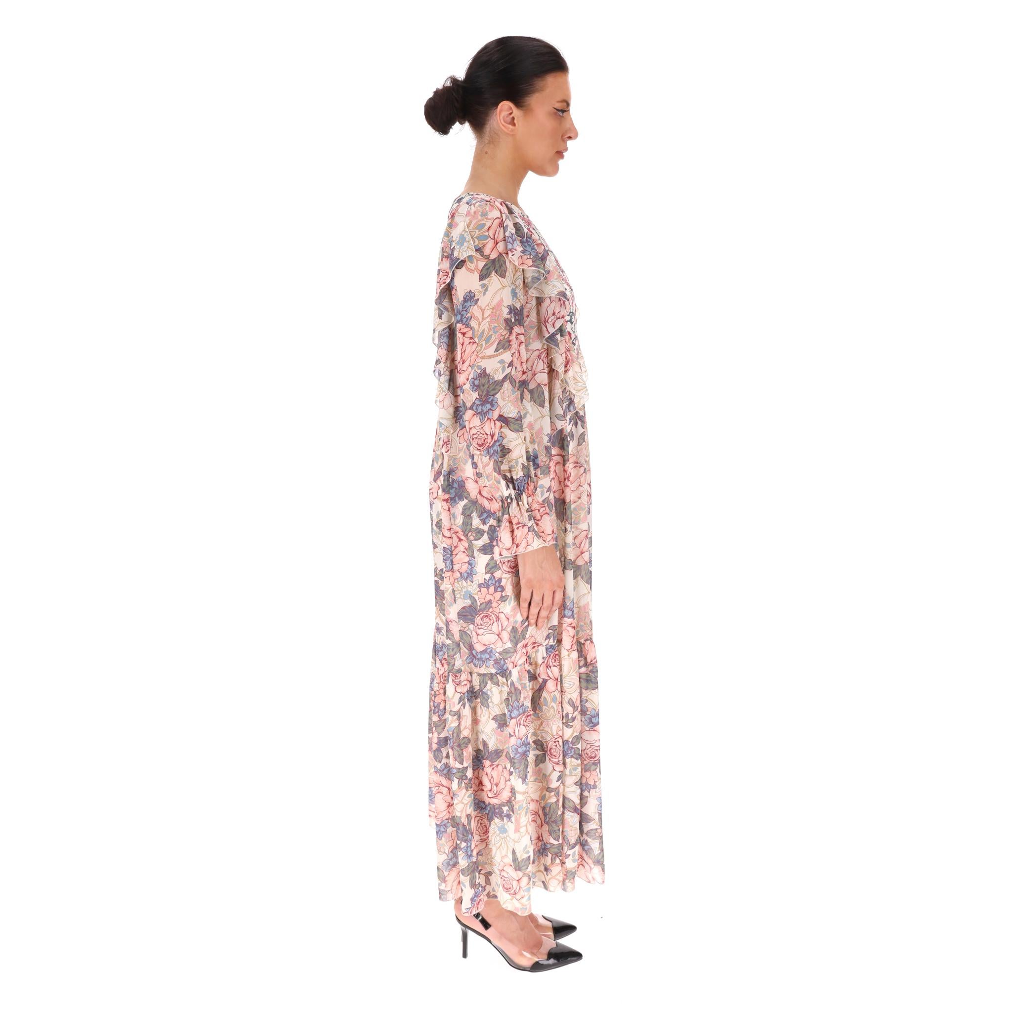 Beige See By Chloe - Robe longue en soie et georgette à fleurs en vente