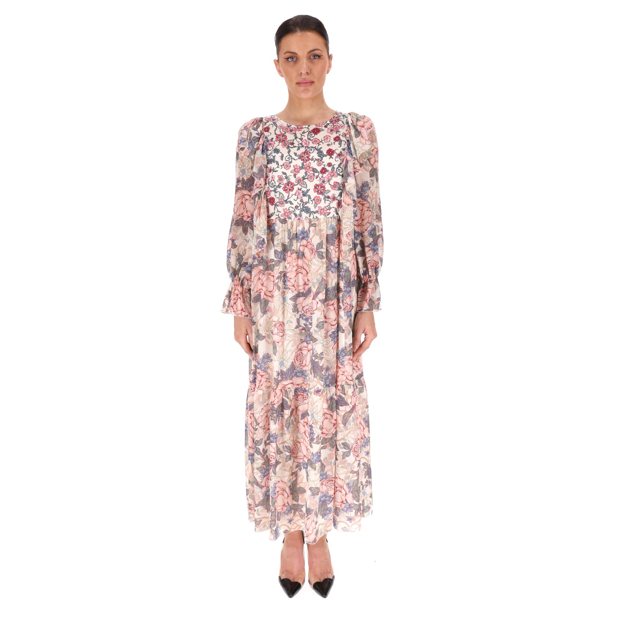 See By Chloe - Robe longue en soie et georgette à fleurs

Robe longue multicolore en soie à motif floral.

Il est agrémenté de volants et d'un empiècement floral sur le devant.

Il est doté d'une jupe à volants, de manches longues et d'un col