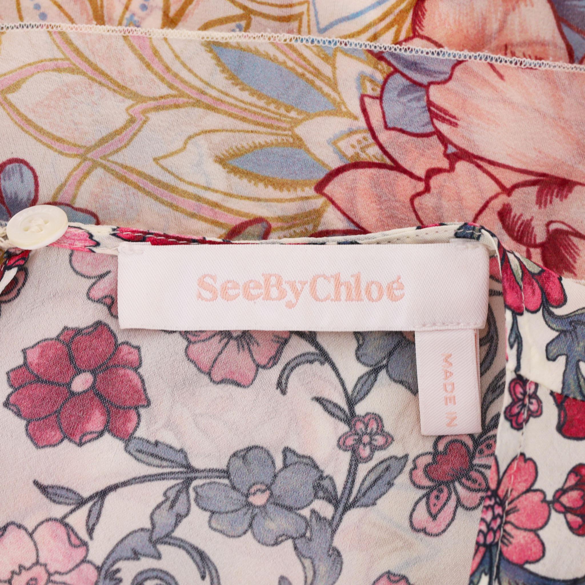 See By Chloe - Robe longue en soie et georgette à fleurs en vente 1