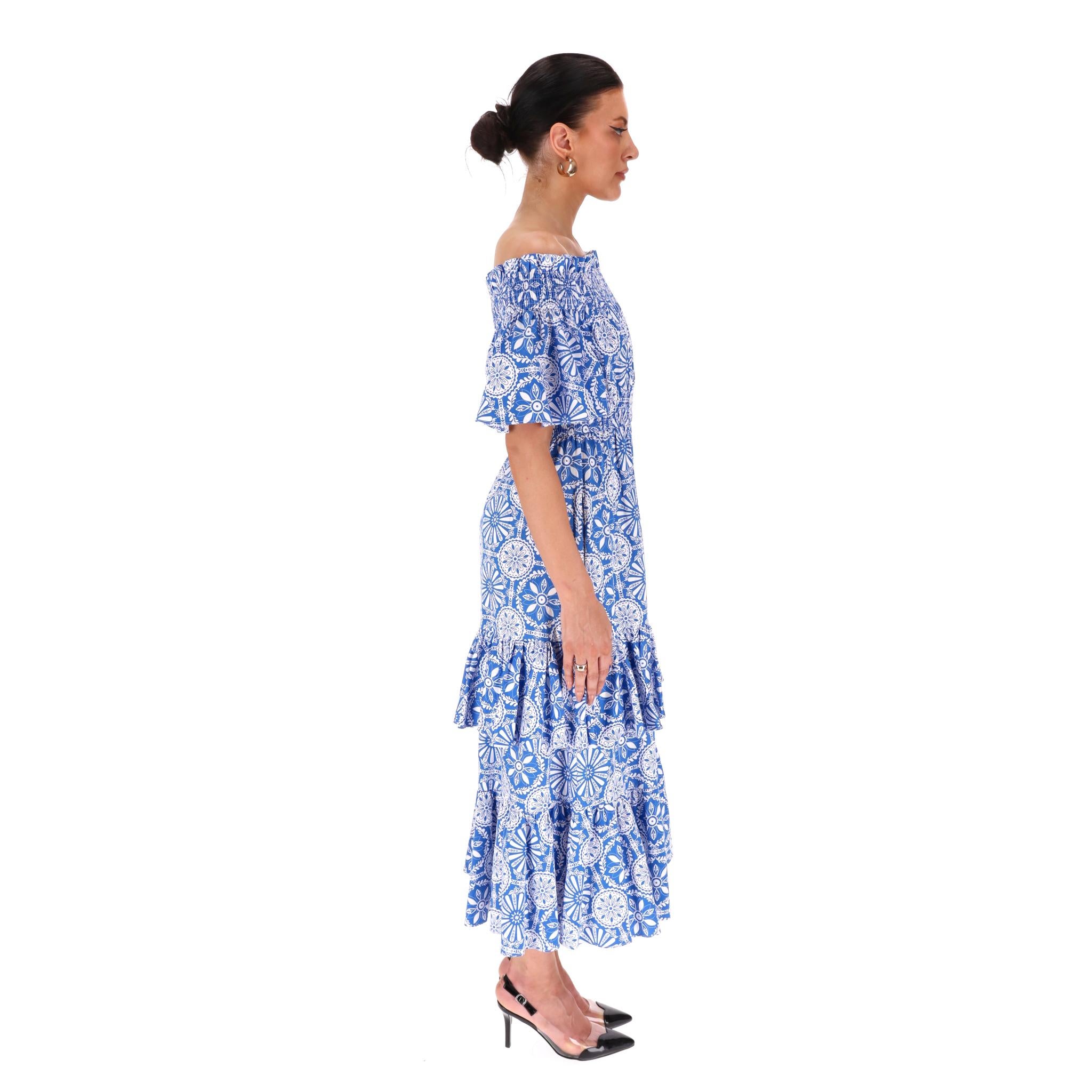 Bleu Borgo De Nor - Robe en coton à épaules dénudées en vente