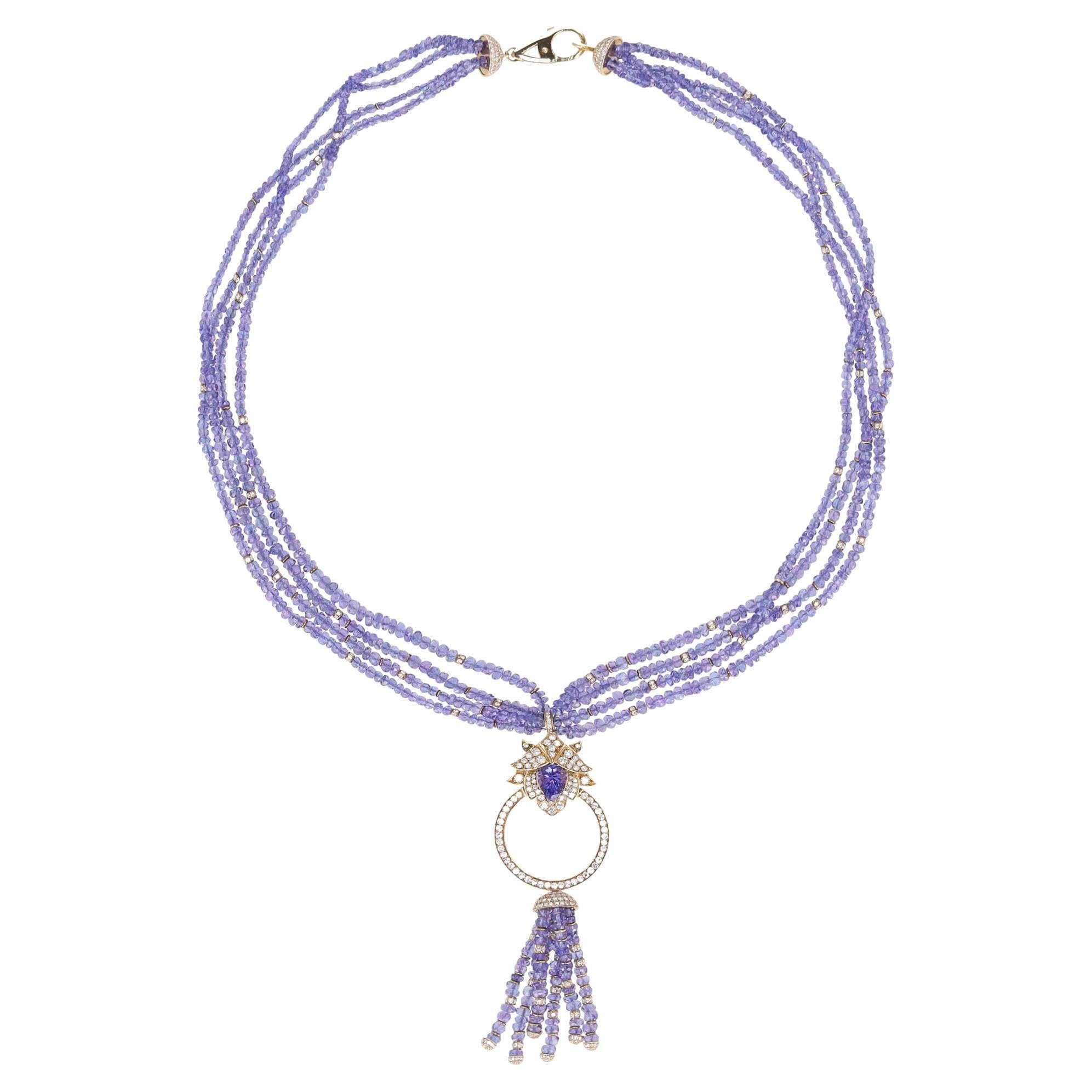 Asprey'S Lotus Collection'S Tansanit & Diamant Lotus Halskette in 18k Gelbgold im Angebot