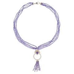 Asprey'S Lotus Collection'S Tansanit & Diamant Lotus Halskette in 18k Gelbgold