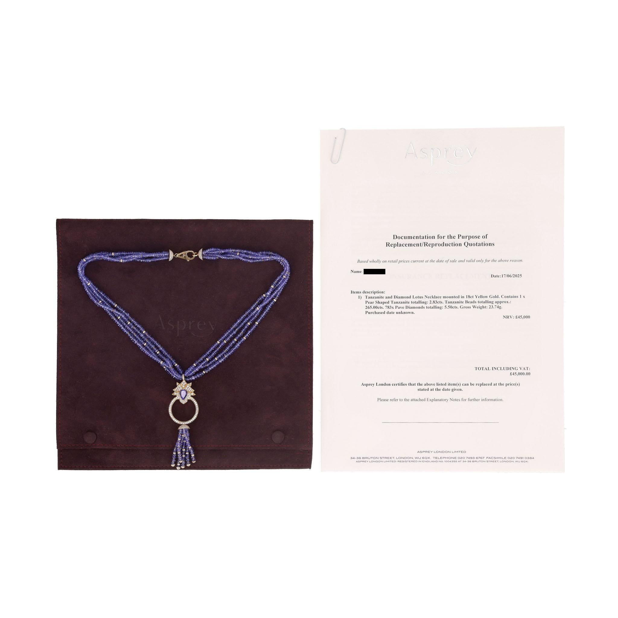 Asprey'S Lotus Collection'S Tansanit & Diamant Lotus Halskette in 18k Gelbgold Damen im Angebot
