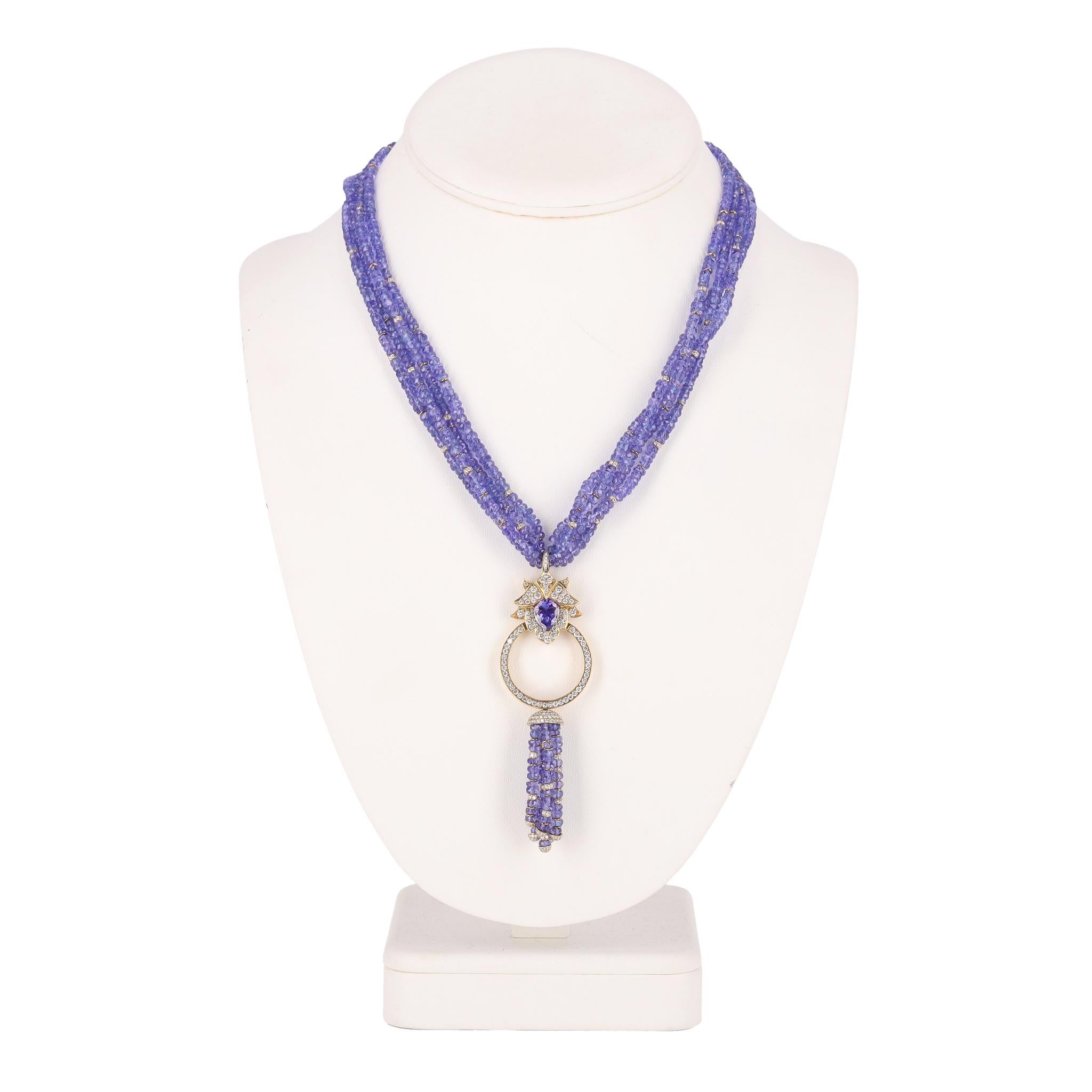 Asprey'S Lotus Collection'S Tansanit & Diamant Lotus Halskette in 18k Gelbgold im Angebot 1