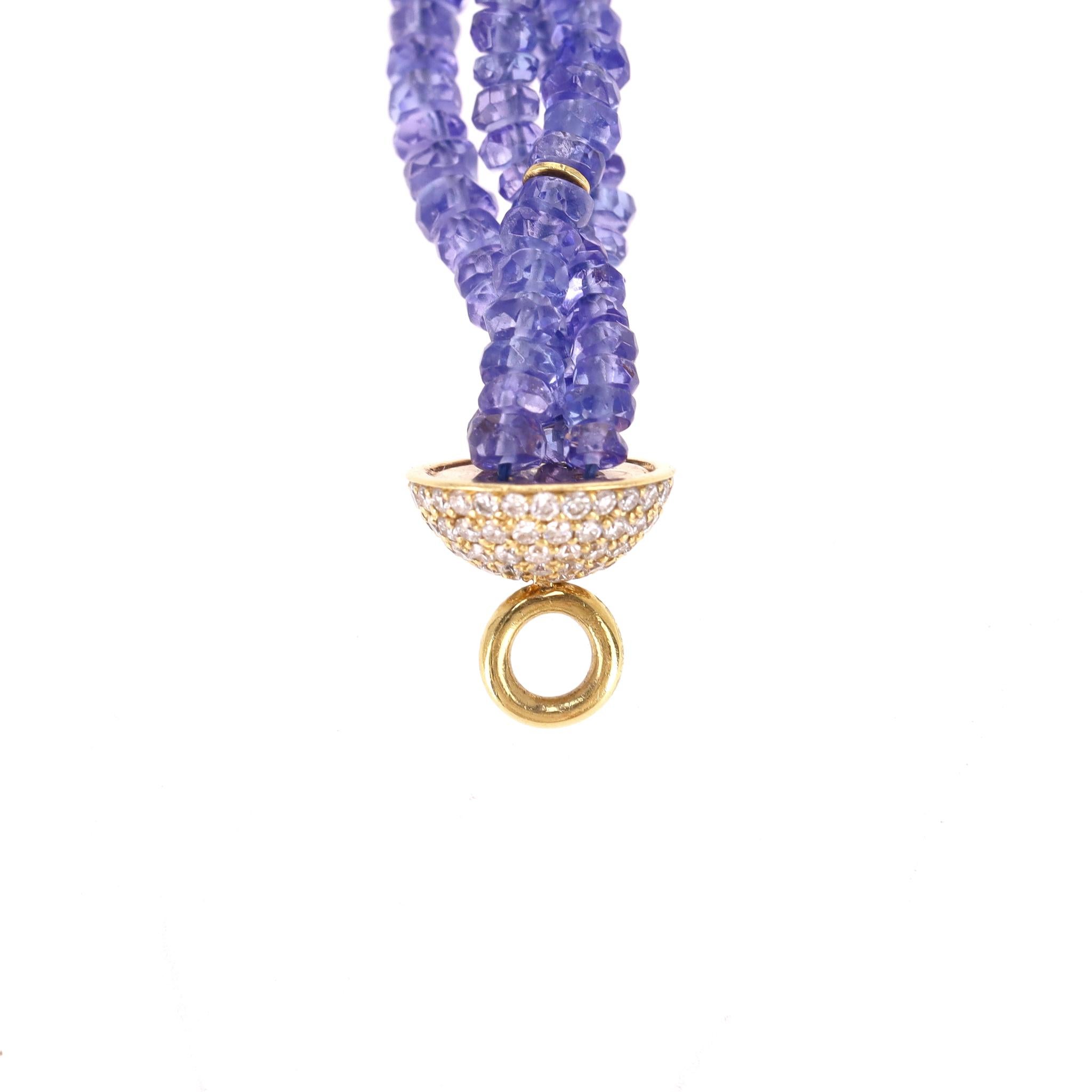 Asprey'S Lotus Collection'S Tansanit & Diamant Lotus Halskette in 18k Gelbgold im Angebot 4