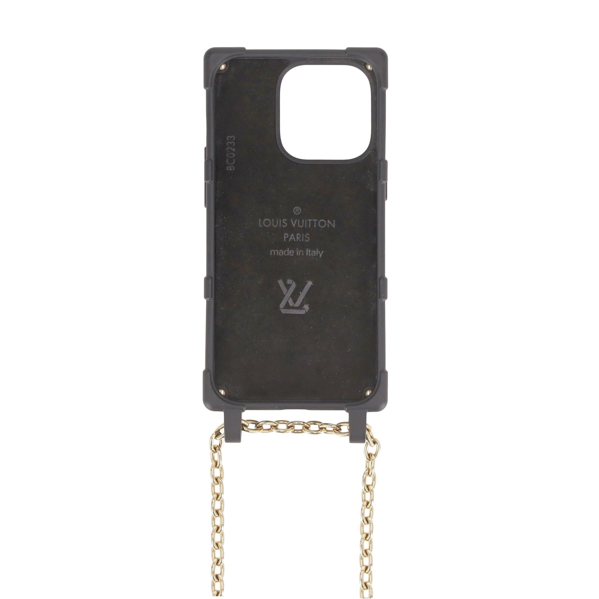 Funda de goma con monograma de camión Louis Vuitton para iPhone 14 Pro con cadena Negro en venta