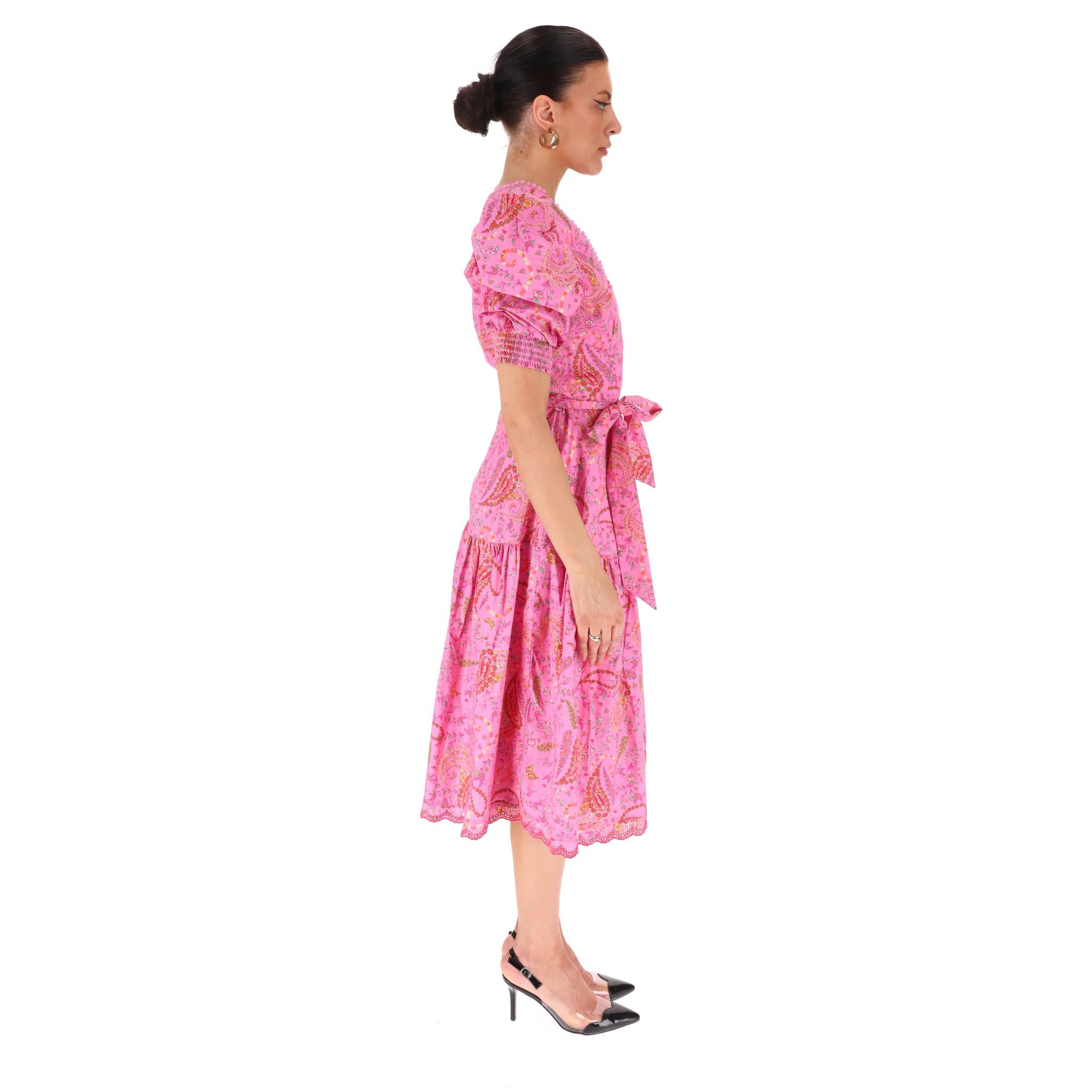 Rose Hale Bob - Robe midi ceinturée en coton à imprimé floral en vente