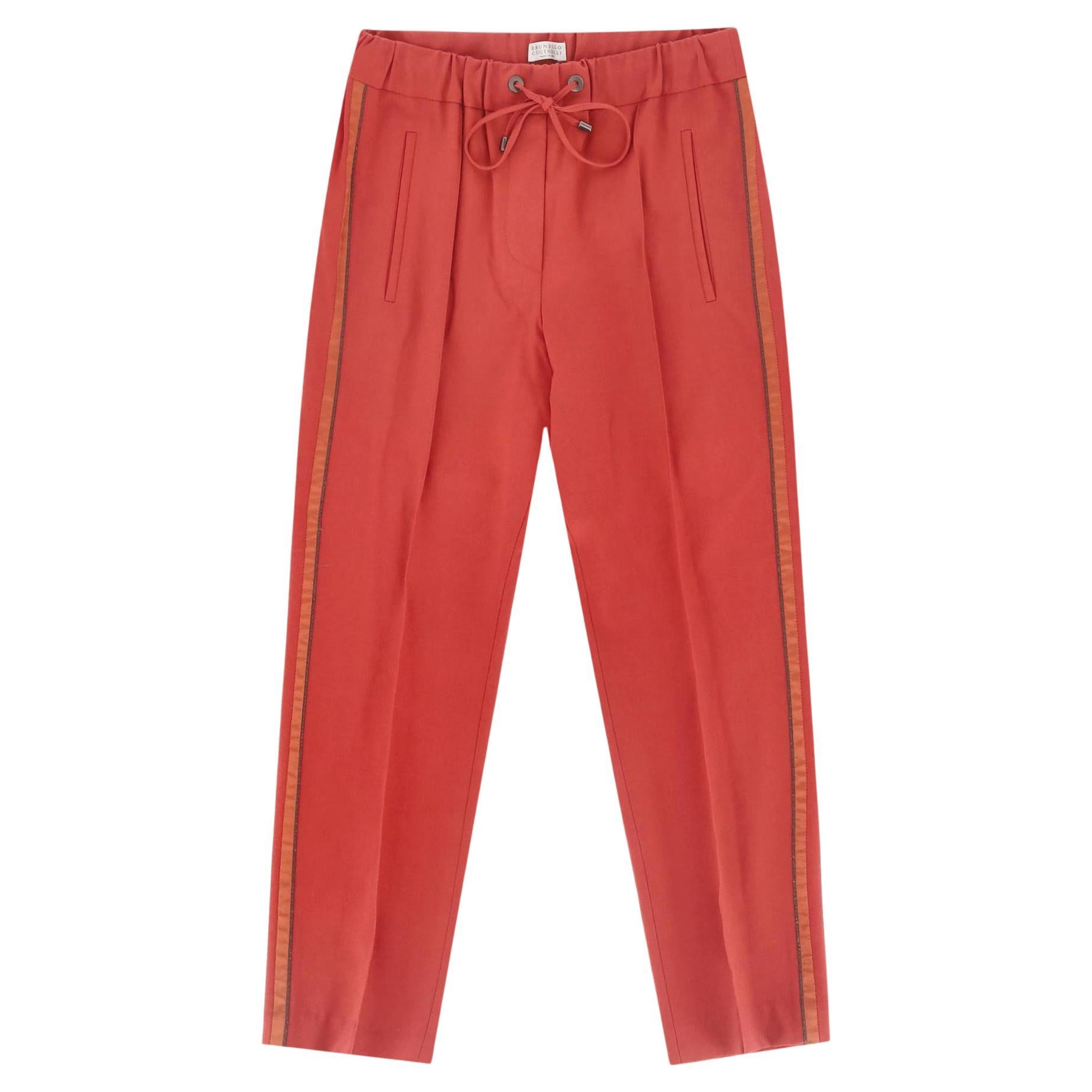 Pantaloni/joggers in lana vergine di Brunello Cucinelli a righe laterali