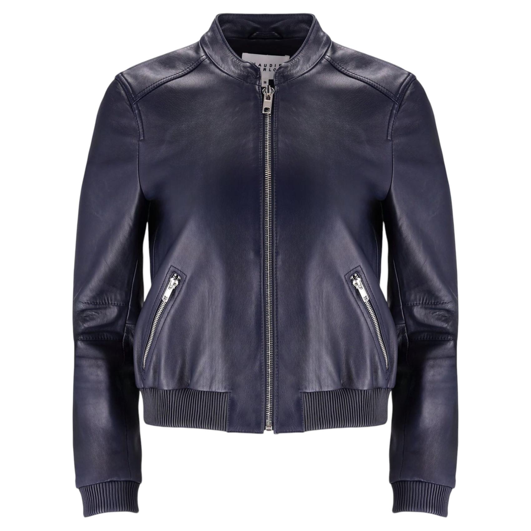 Claudie Pierlot Cynthia Lambskin Leather Bomber Jacket
