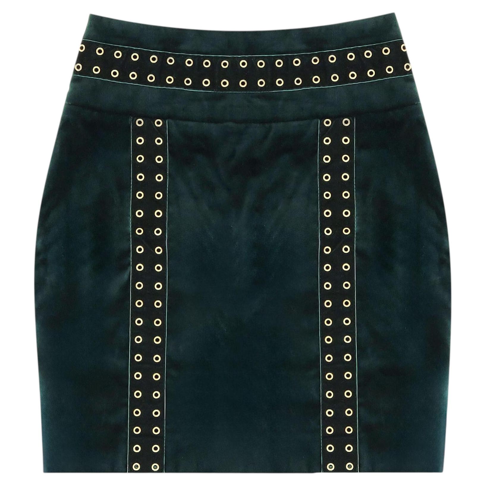 Pierre Balmain Eyelet-Embellished Velvet Mini Skirt For Sale