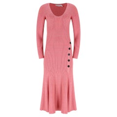 Self-Portrait Ribbed Knit Cotton & Wool Blend Midi Dress