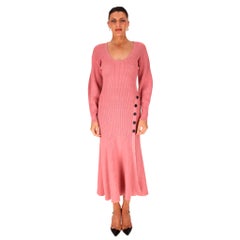 Self-Portrait Ribbed Knit Cotton & Wool Blend Midi Dress