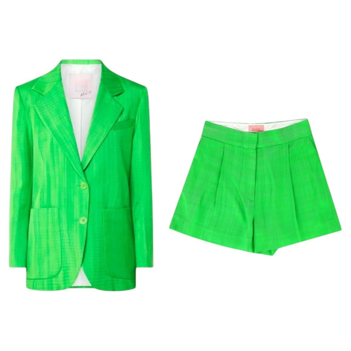 Pre-owned Sandro Tailored Jacket & Pleated Shorts Set In Green
