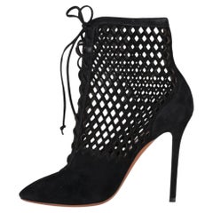 Alaia Suede Laser-Cut Caged Ankle Boots