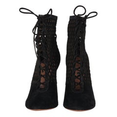 Alaia Suede Laser-Cut Caged Ankle Boots