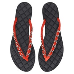 Chanel Interwoven Suede & Chain 'CC' Logo Detail Leather Thong Sandals