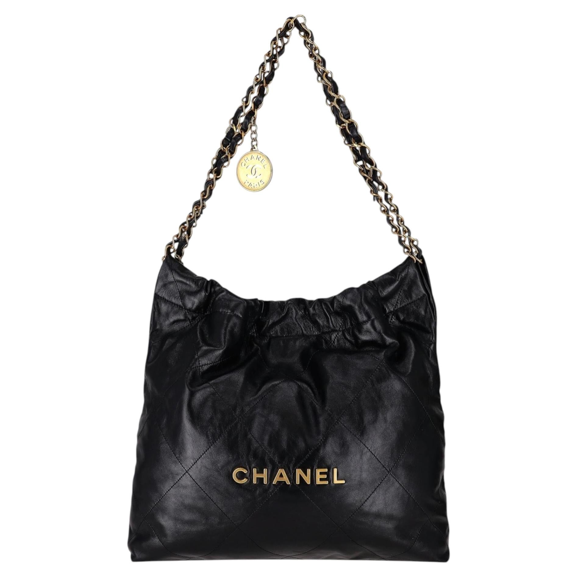 We Adore - Chanel 22 Calfskin Leather Logo Hobo Bag With A Matching Pouch