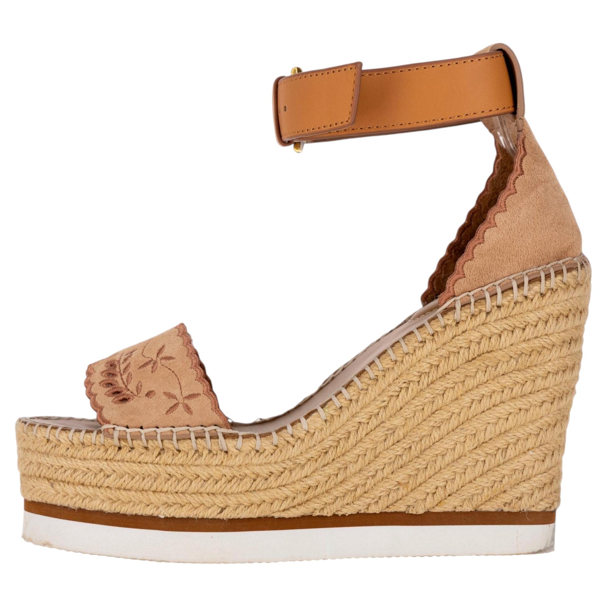 Pre-owned See By Chloé See By Chloe Glyn Espadrille Wedge Sandals In Beige