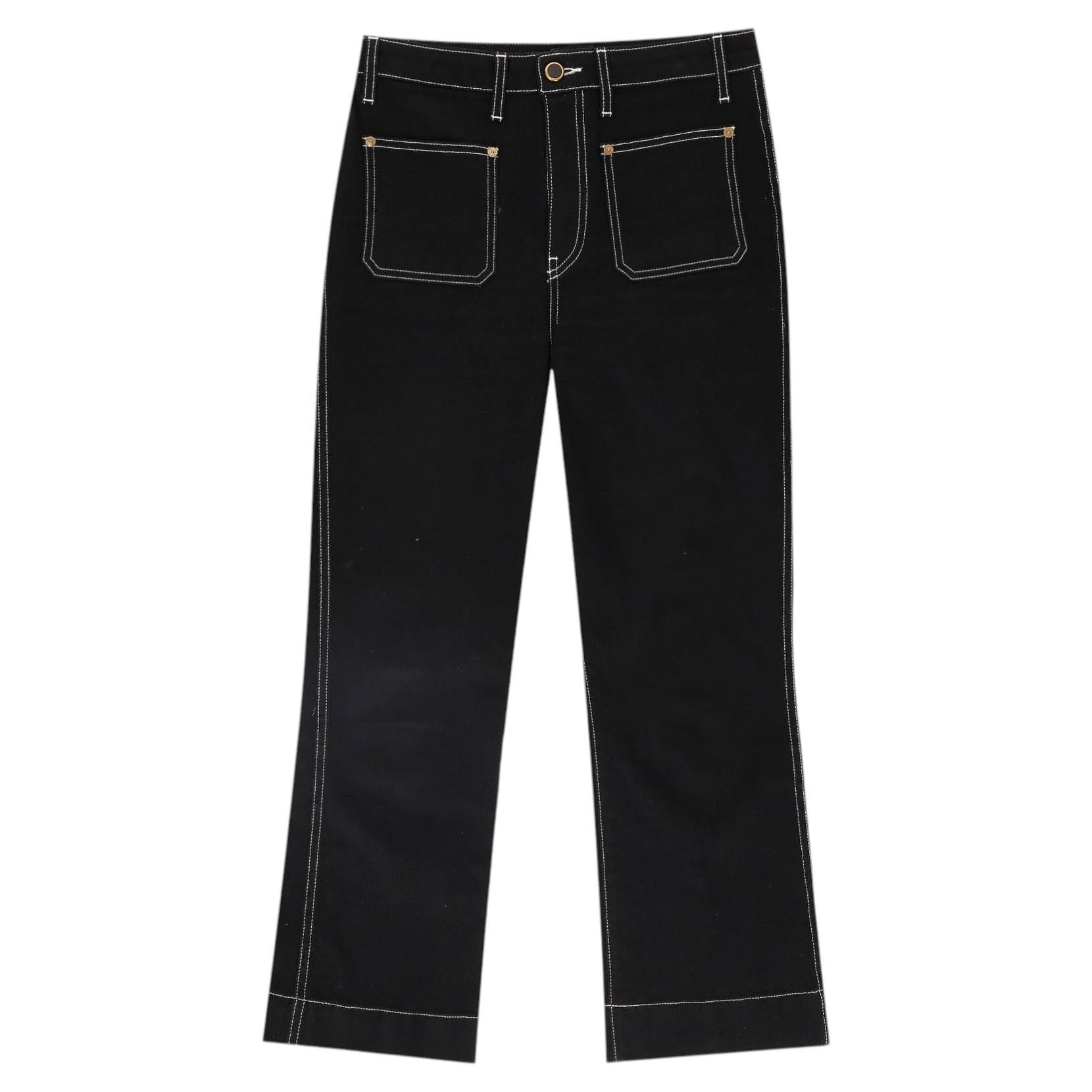 Pre-owned Khaite Cropped Topstitching Detail Jeans In Black