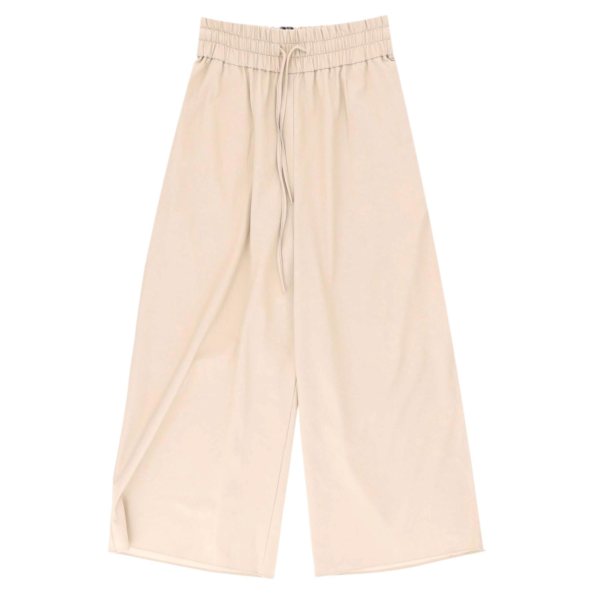 Pre-owned Max Mara Weekend  Faux Leather Wide-leg Cropped Trousers In White