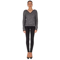 Chanel Fringy Ribbon Knit V-Neck Sweater