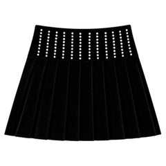 Saint Laurent Studded Waistband Velvet Flared Mini Skirt