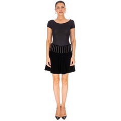 Saint Laurent Studded Waistband Velvet Flared Mini Skirt