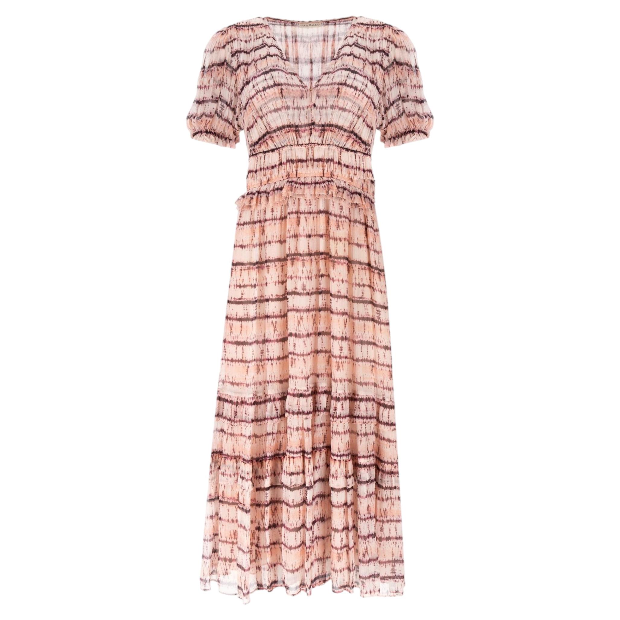 Pre-owned Ulla Johnson Silk Chiffon Tiered Tie-dye Midi Dress In Beige