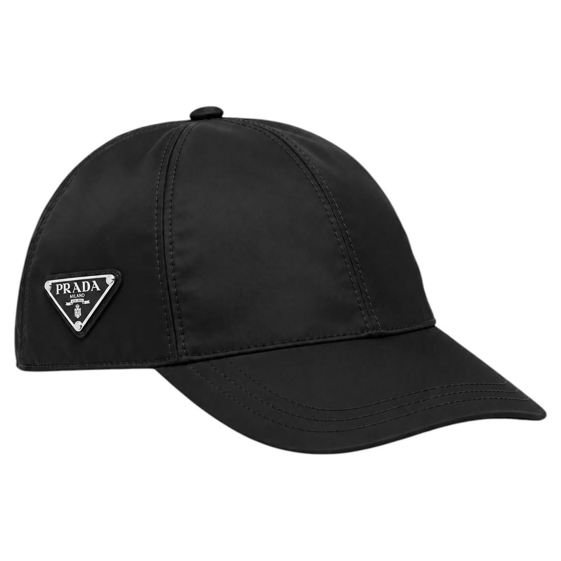 Pre-owned Prada Re-nylon Enamel Triangle Logo Baseball Cap In Black