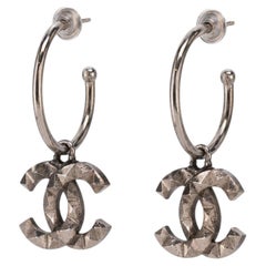 Chanel Faceted 'CC' Logo Hoop Earrings