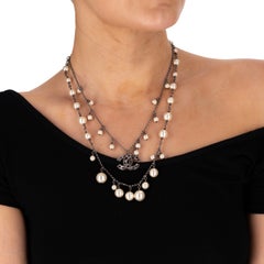 Chanel 2010 Layered 'CC' Logo Chain & Pearl Necklace